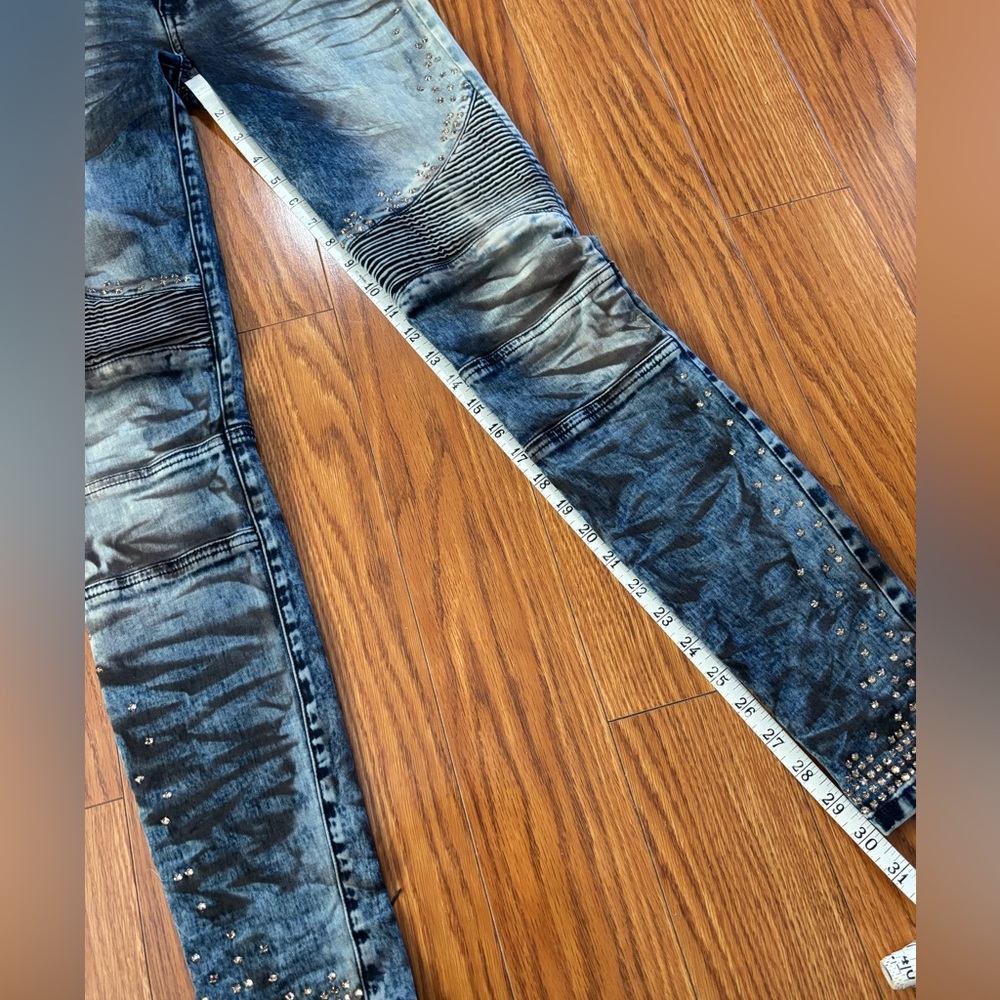 RARE * ROBIN’S JEANS MOTORCYCLE MOTO ACID WASH STUDDED JEANS * Cut 606966 * Y2K - Picture 10 of 17